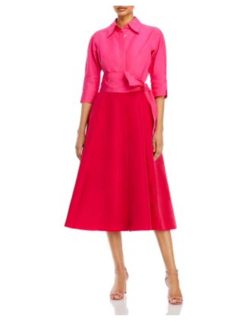 Teri John by Rickie Freeman Two-Tone 3/4 Sleeve Taffeta Shirtdress Sz 10